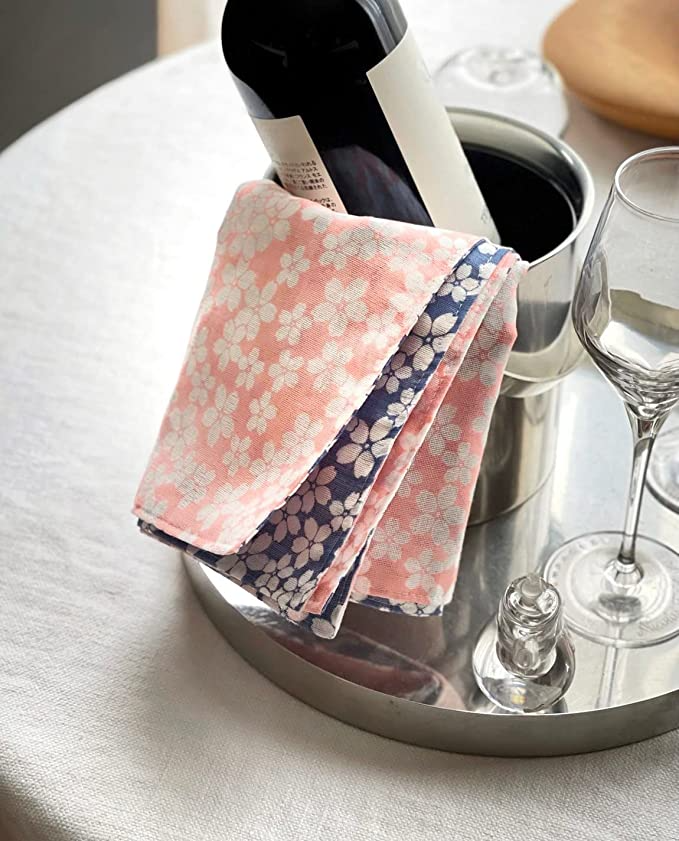 Shirayuki Japanese Tea Towel - Pink & Blue Cherry Blossom