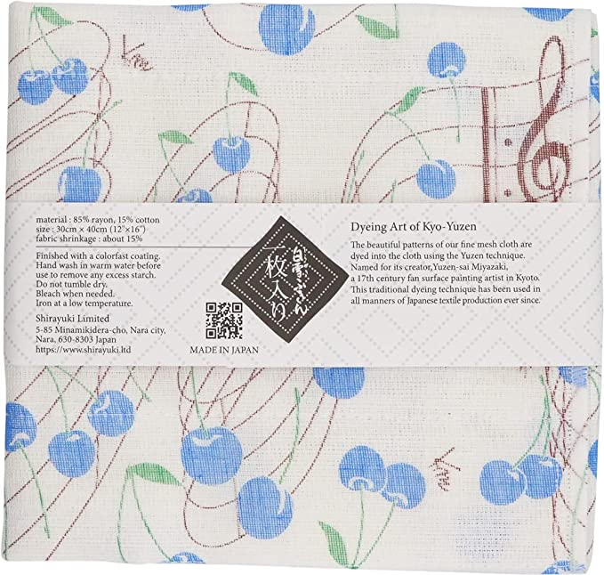 Shirayuki Japanese Fine Mesh Kitchen Cloth - Blue, Melody of Cherry