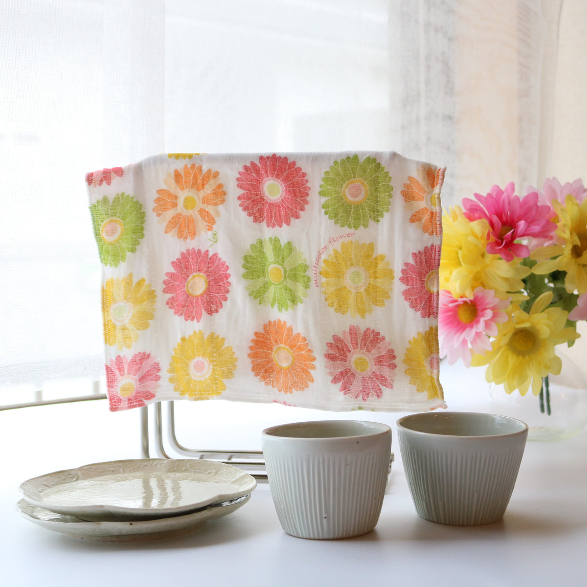 Patterned Shirayuki kitchen cloths displayed together
