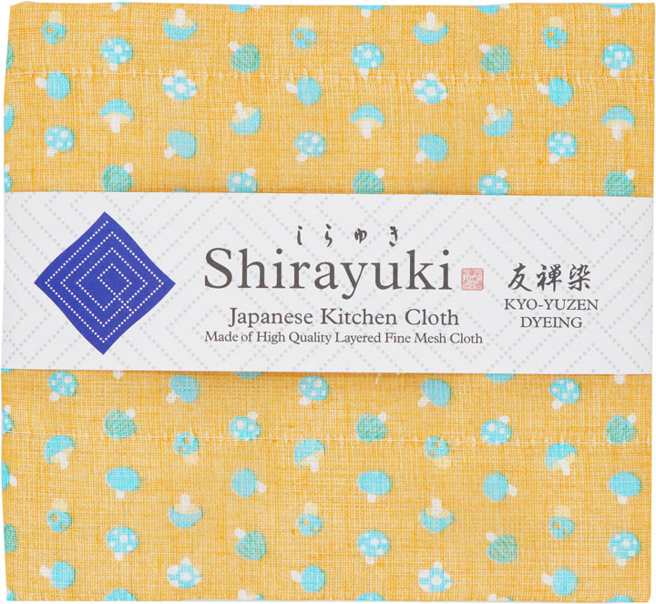 Shirayuki Kitchen Cloth - 100% Natural Handmade Mesh Cloth Made in Japan - Reusable & Biodegradable (Orange, Mushrooms)