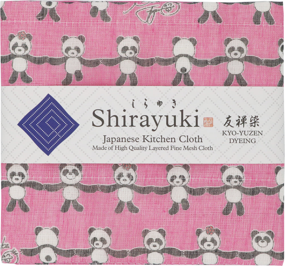 Shirayuki Japanese Fine Mesh Kitchen Cloth - Pink Happy Panda
