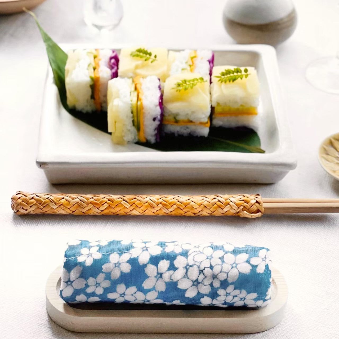 Shirayuki Japanese Fine Mesh Kitchen Cloth - Blue Cherry Blossoms