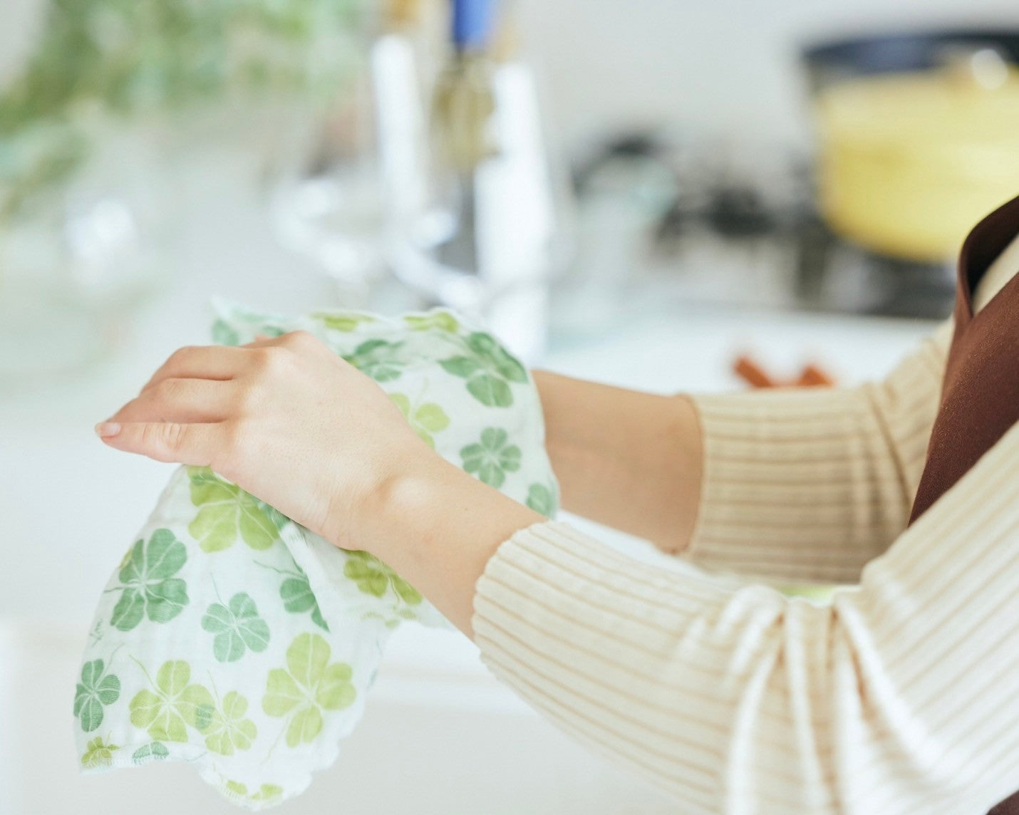 Shirayuki Japanese Fine Mesh Kitchen Cloth - Green Lucky Clover