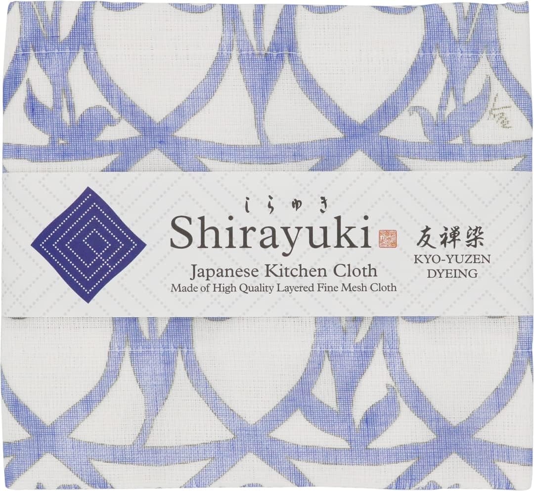 Shirayuki Japanese Kitchen Cloth. Made of Fine Layered Mesh Cloth. Dish Wipe, Table Wipe. Made in Japan (Blue, Tulips)