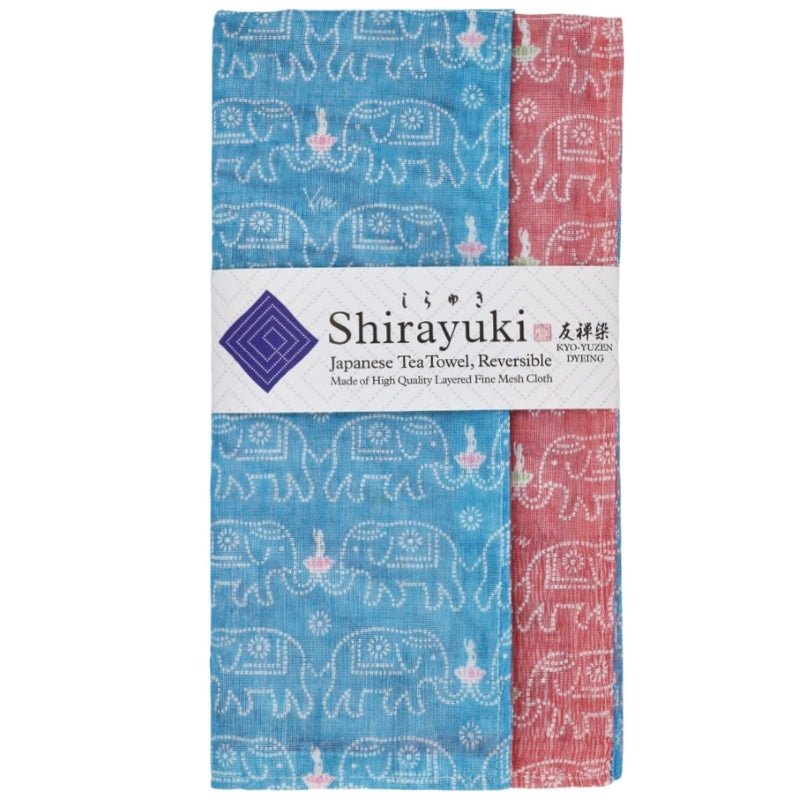 Shirayuki Japanese Tea Towel - Blue & Red Buddha