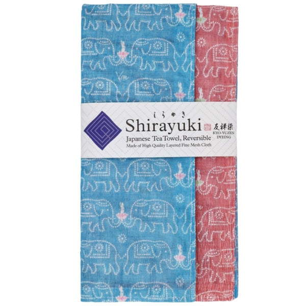 Shirayuki Japanese Tea Towel(Blue & Red, Buddha)