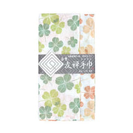 Shirayuki Japanese Tea Towel - Green & Persimmon Orange Lucky Clover
