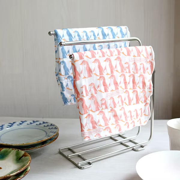 Shirayuki Japanese Fine Mesh Kitchen Cloth - March of the Penguins, Ice Blue