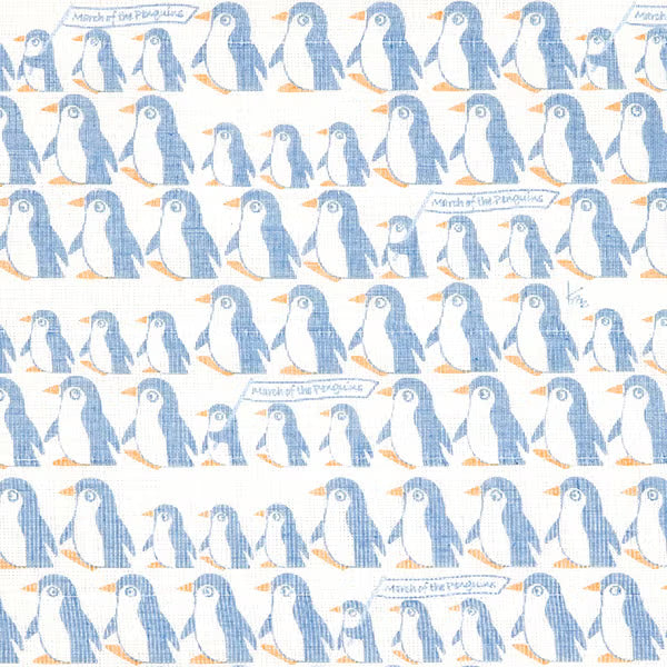 Shirayuki Japanese Fine Mesh Kitchen Cloth - March of the Penguins, Ice Blue