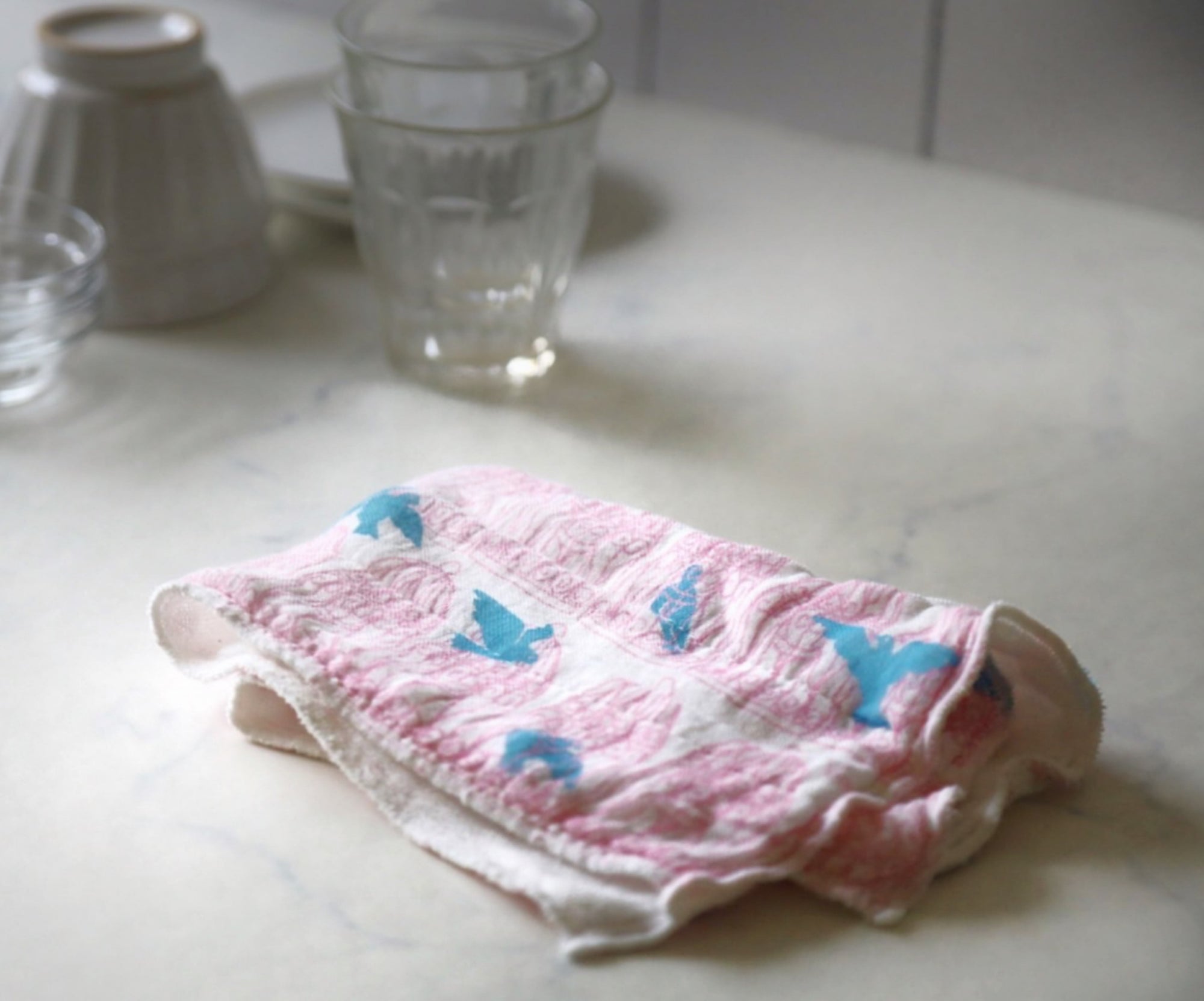 Shirayuki Japanese Fine Mesh Kitchen Cloth - Pink Blue Birds