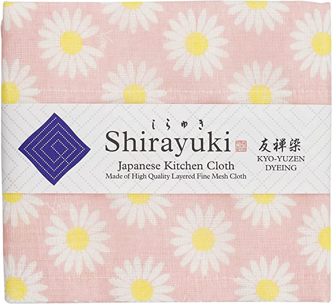 Shirayuki Japanese Kitchen Cloth. Made of Fine Layered Mesh Cloth. Dish Wipe, Table Wipe. Made in Japan (Shell Pink, Margaret)