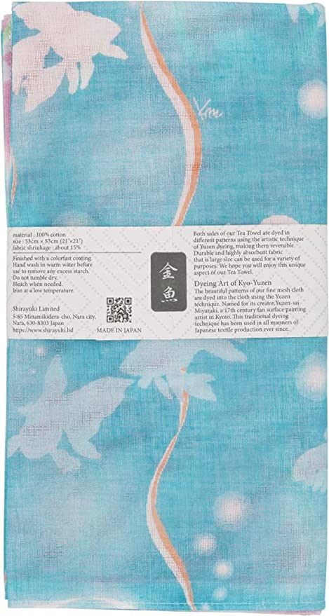 Shirayuki Japanese Tea Towel - Pink & Soda Blue Goldfish