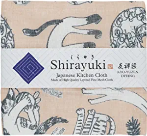 Shirayuki Japanese Kitchen Cloth. Made of Fine Layered Mesh Cloth. Dish Wipe, Table Wipe. Made in Japan (Beige, Meow Meow)