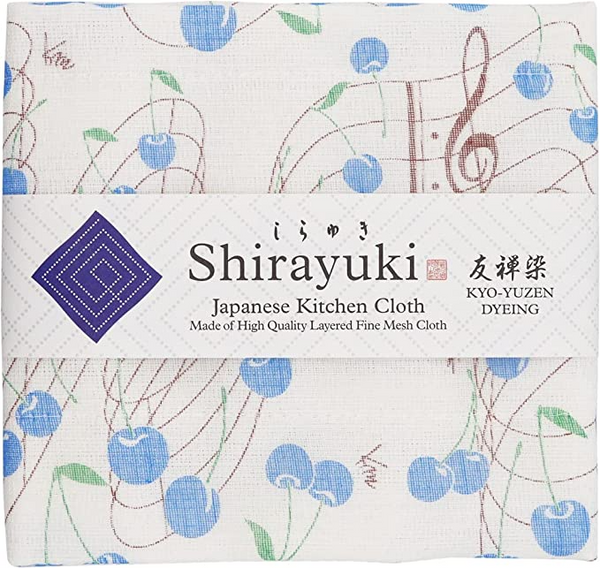 Shirayuki Japanese Kitchen Cloth. Made of Fine Layered Mesh Cloth. Dish Wipe, Table Wipe. Made in Japan (Blue, Melody of Cherry)