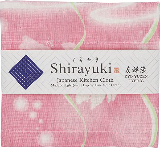 Shirayuki Japanese Kitchen Cloth. Made of Fine Layered Mesh Cloth. Dish Wipe, Table Wipe. Made in Japan (Pink, Goldfish)