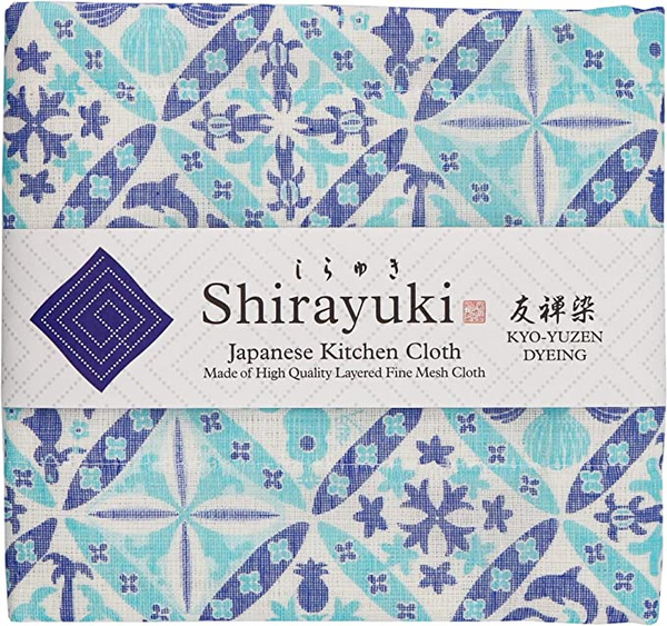 Shirayuki Japanese Kitchen Cloth. Made of Fine Layered Mesh Cloth. Dish Wipe, Table Wipe. Made in Japan (Ocean, Hawaian)