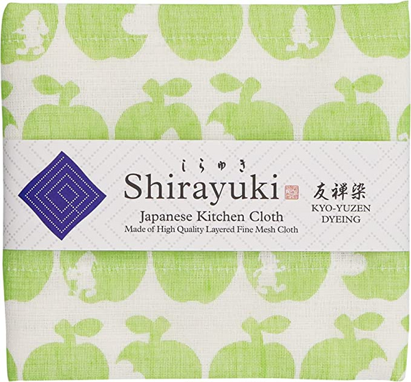 Shirayuki Japanese Kitchen Cloth. Made of Fine Layered Mesh Cloth. Dish Wipe, Table Wipe. Made in Japan (Green, Snow White)