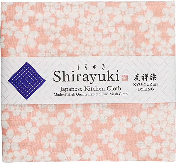 Shirayuki Japanese Kitchen Cloth. Made of Fine Layered Mesh Cloth. Dish Wipe, Table Wipe. Made in Japan (Pink, Cherry Blossoms)