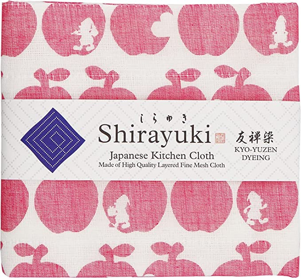 Shirayuki Japanese Kitchen Cloth. Made of Fine Layered Mesh Cloth. Dish Wipe, Table Wipe. Made in Japan (Red, Snow White)