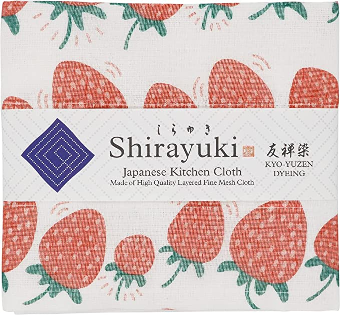 Shirayuki Japanese Kitchen Cloth. Made of Fine Layered Mesh Cloth. Dish Wipe, Table Wipe. Made in Japan (Red, Strawberry Dance)