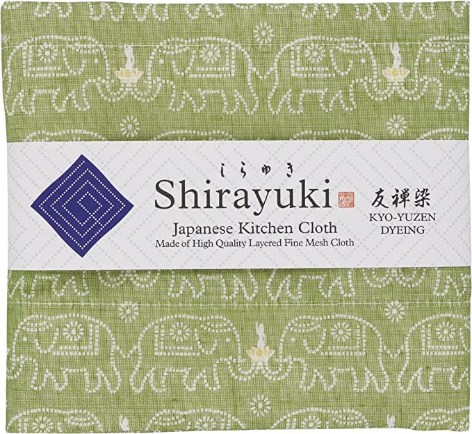 Shirayuki Japanese Kitchen Cloth. Made of Fine Layered Mesh Cloth. Dish Wipe, Table Wipe. Made in Japan (Green, Buddha)