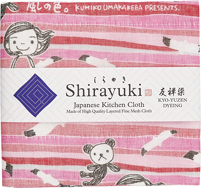 Shirayuki Japanese Kitchen Cloth. Made of Fine Layered Mesh Cloth. Dish Wipe, Table Wipe. Made in Japan (Pink, Wind Color)