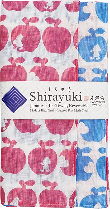 Shirayuki Japanese Tea Towel(Red & Blue, Snow White)