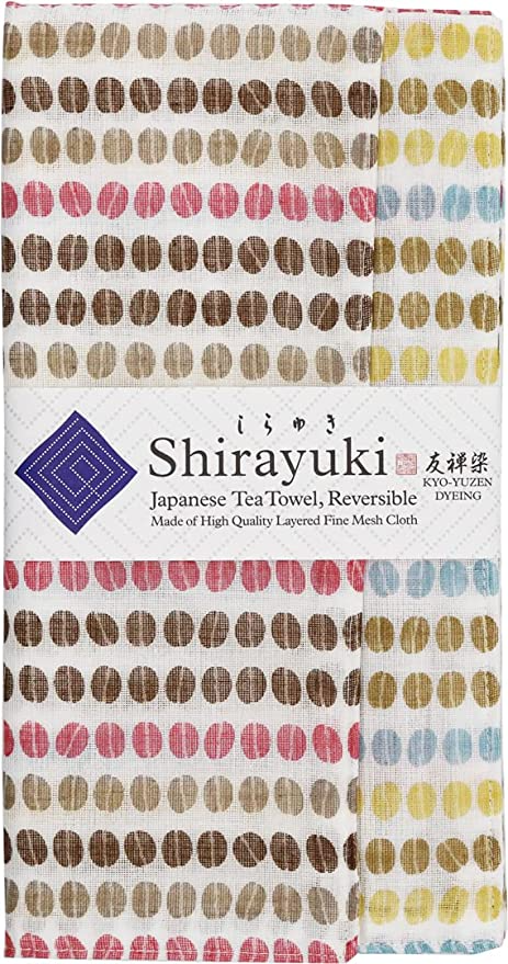 Shirayuki Japanese Tea Towel - Pink & Blue Coffee Beans