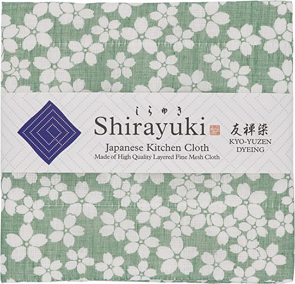 Shirayuki Japanese Fine Mesh Kitchen Cloth - Green Cherry Blossoms