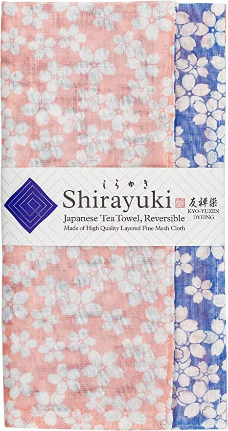 Shirayuki Japanese Tea Towel(Pink & Blue, Cherry Blossom)