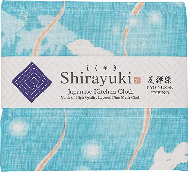 Shirayuki Japanese Kitchen Cloth. Made of Fine Layered Mesh Cloth. Dish Wipe, Table Wipe. Made in Japan (Soda Blue, Goldfish)