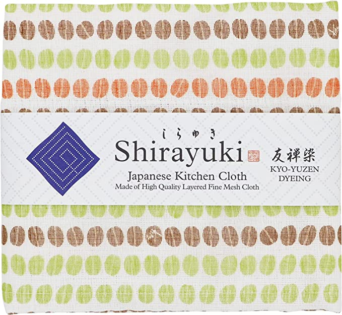 Shirayuki Japanese Kitchen Cloth. Made of Fine Layered Mesh Cloth. Dish Wipe, Table Wipe. Made in Japan (Orange, Coffee Beans)