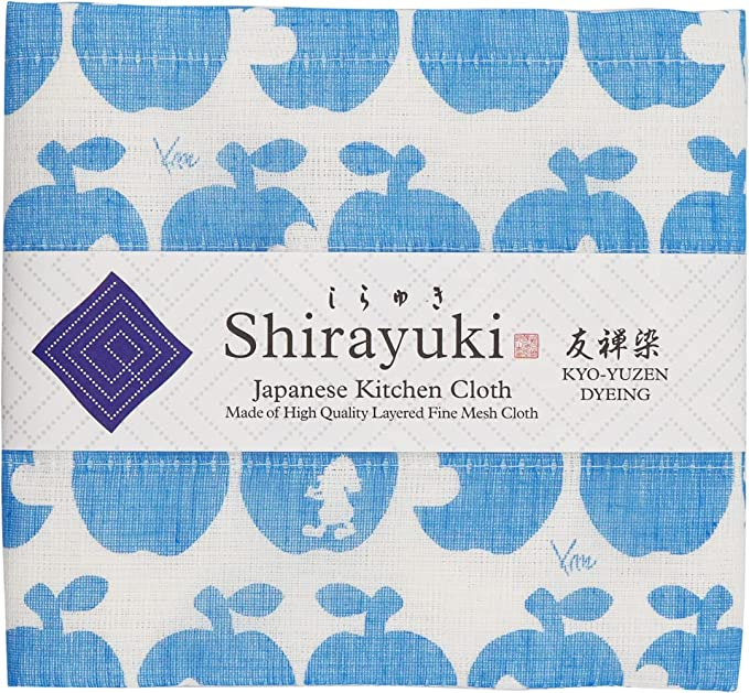 Shirayuki Japanese Kitchen Cloth. Made of Fine Layered Mesh Cloth. Dish Wipe, Table Wipe. Made in Japan (Blue, Snow White)
