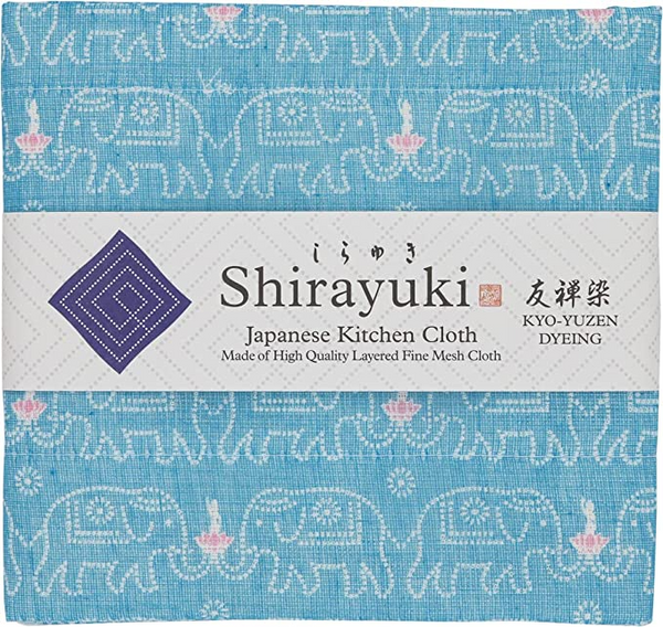 Shirayuki Japanese Kitchen Cloth. Made of Fine Layered Mesh Cloth. Dish Wipe, Table Wipe. Made in Japan (Nile Blue, Buddha)