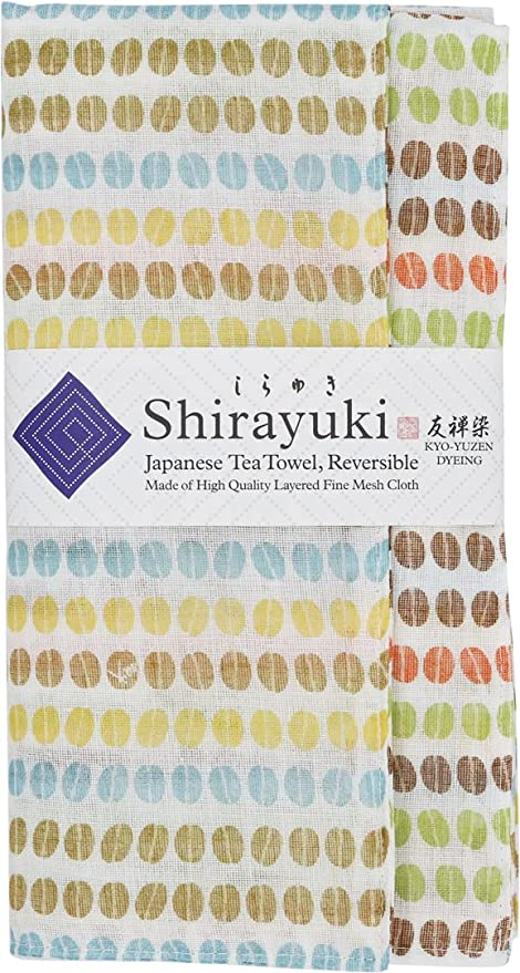 Shirayuki Japanese Tea Towel - Blue & Orange Coffee Beans