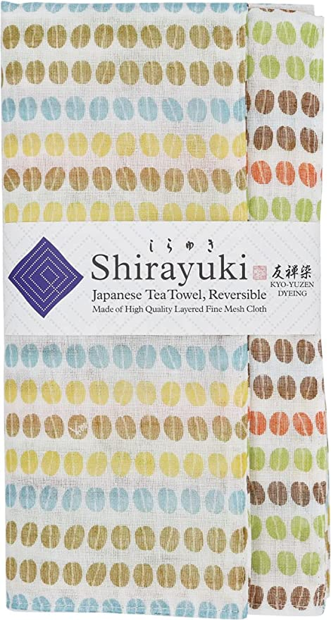 Shirayuki Japanese Tea Towel(Blue & Orange, Coffee Beans)