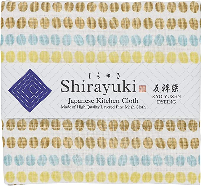 Shirayuki Japanese Kitchen Cloth. Made of Fine Layered Mesh Cloth. Dish Wipe, Table Wipe. Made in Japan (Blue, Coffee Beans)