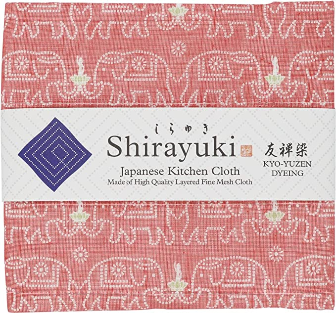Shirayuki Japanese Kitchen Cloth. Made of Fine Layered Mesh Cloth. Dish Wipe, Table Wipe. Made in Japan (Ruby red, Buddha)